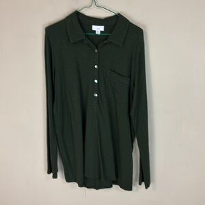 J Jill Green Knit Long Sleeve Pull Over Top Shirt Size Medium